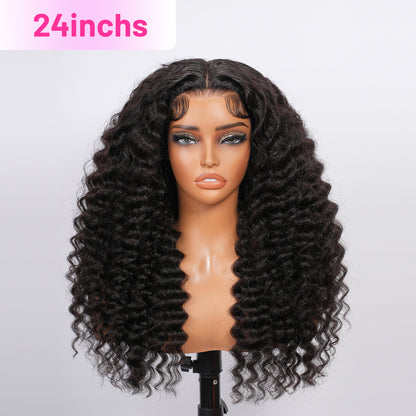 Vallbest 13x4 Invisible HD Lace Glueless Wig Deep Wave With Drawstring Natural Black 100% Human Hair Wig