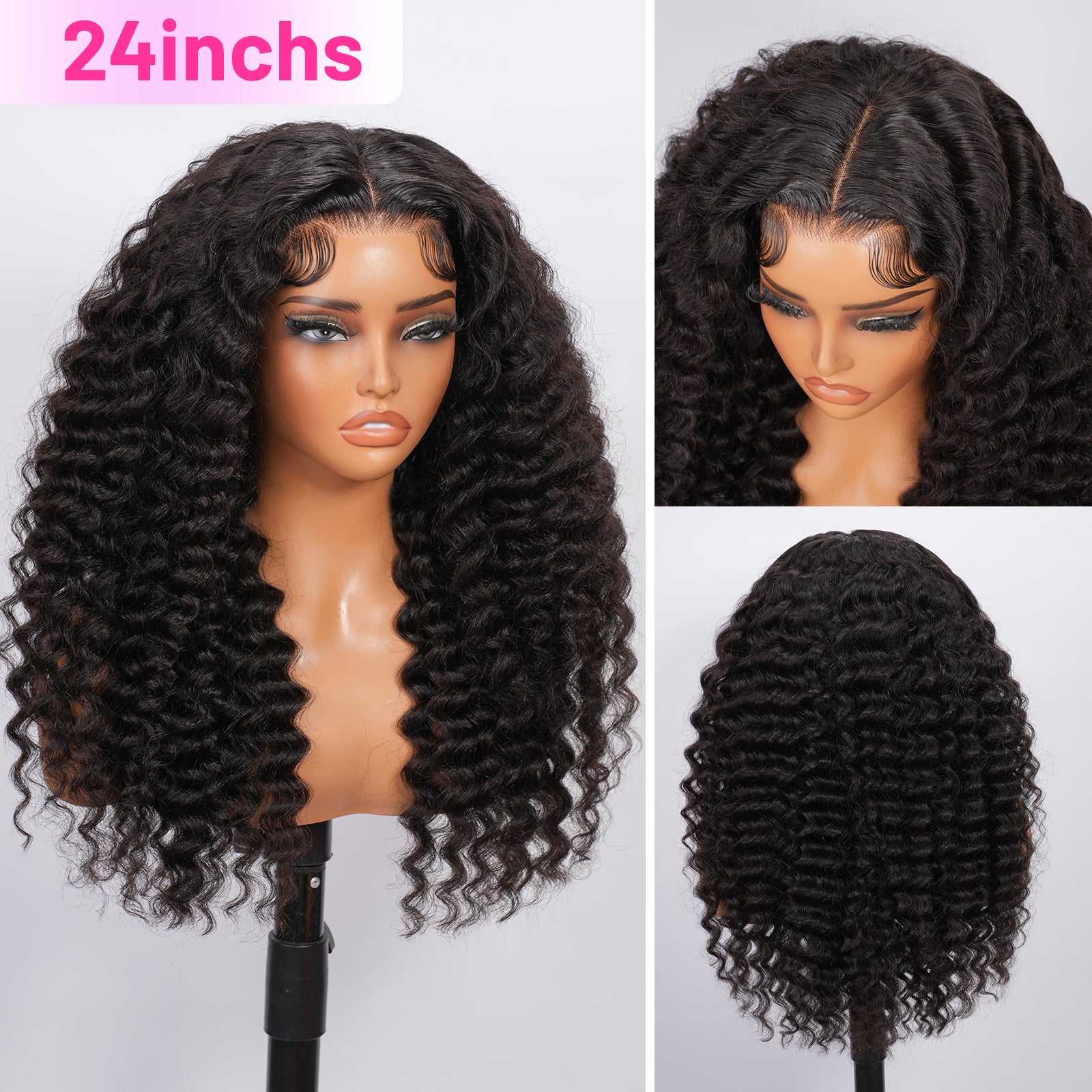 Vallbest 13x4 Invisible HD Lace Glueless Wig Deep Wave With Drawstring Natural Black 100% Human Hair Wig