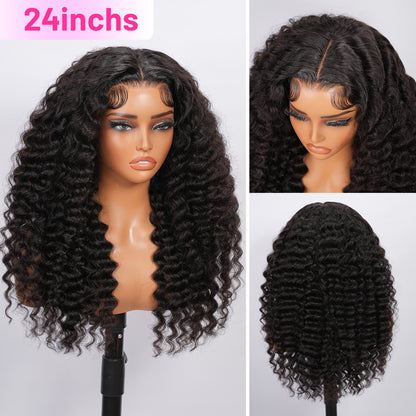 Vallbest 13x4 Invisible HD Lace Glueless Wig Deep Wave With Drawstring Natural Black 100% Human Hair Wig