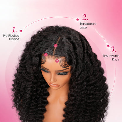Vallbest 13x4 Invisible HD Lace Glueless Wig Deep Wave With Drawstring Natural Black 100% Human Hair Wig