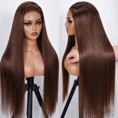 Vallbest 13x4 Chocolate Brown Glueless Wig Silky Straight With Drawstring 100% Human Hair Wig