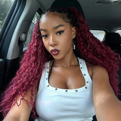 VALLBEST 99J Burgundy Burmese Curly Human Hair for Boho Braids