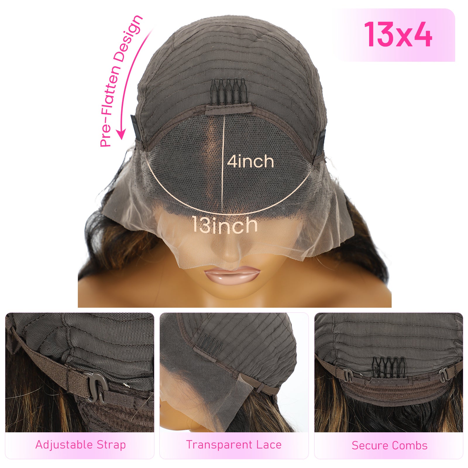 13x4 HD Lace Front Balayage Highlight Body Wave Human Hair Wig, Transparent Lace, Natural Hairline