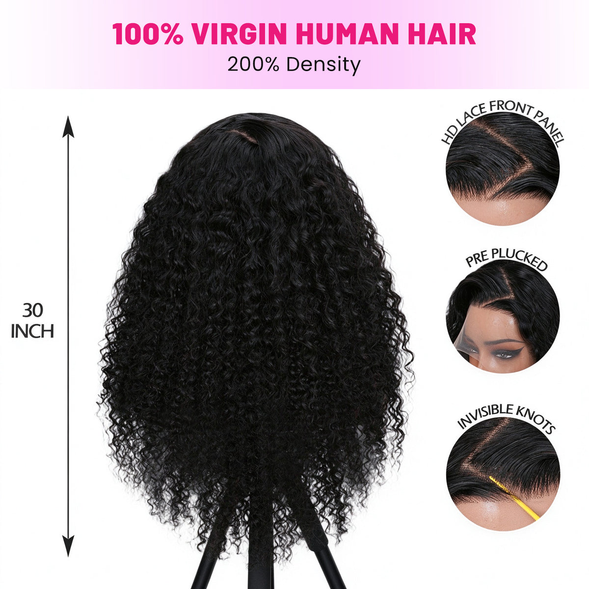 Vallbest 13x4 Glueless Wig Jerry Curly With Drawstring Natural Black 100% Human Hair Wig