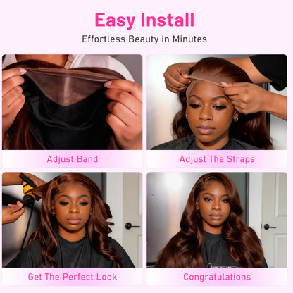 13x4 Frontal Lace Chocolate Brown Body Wave/Silky Straight Wig Invisible Knots Realistic Hairline