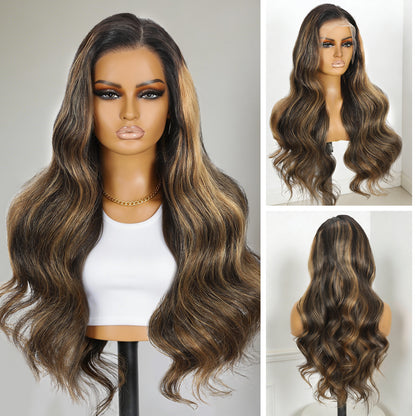 13x4 Frontal Lace Brown Balayage Highlight Body Wave/Silky Straight Wig