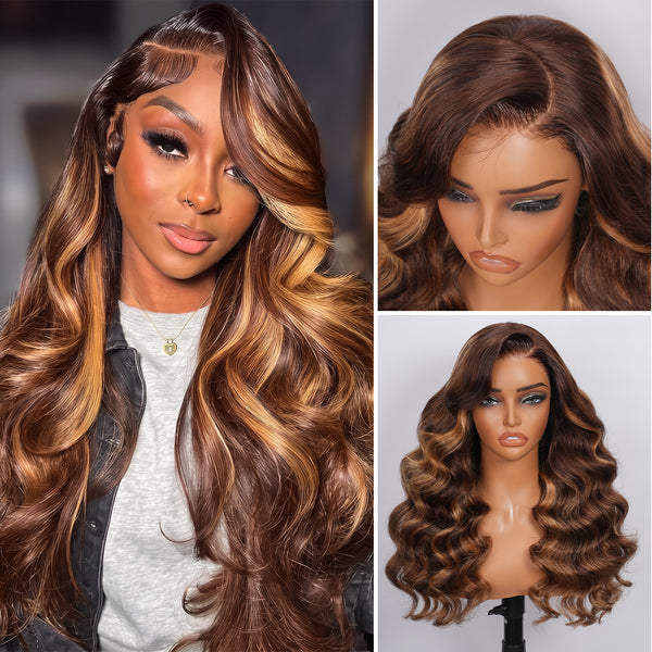 VALLBEST P4/27 Body Wave 13x4 HD Lace Glueless Wig – Pre-Plucked Hairline, Drawstring & Pre-Cut Lace