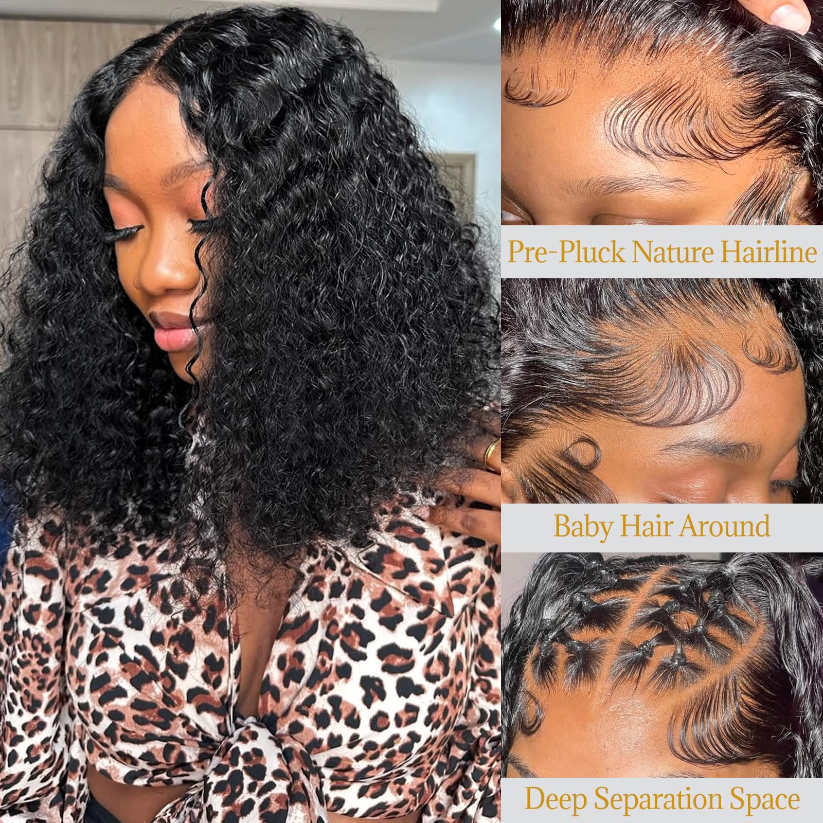 Glueless Curly Bob Wig Human Hair 13x4 HD Lace, Deep Wave, Pre-Plucked, Natural Look