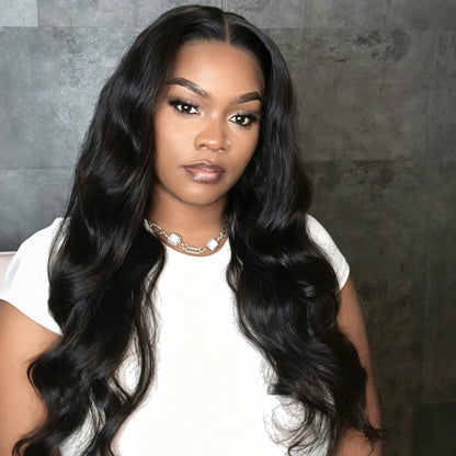 13x4 Frontal Lace Body Wave Invisible Knots Natural Black Realistic Hairline