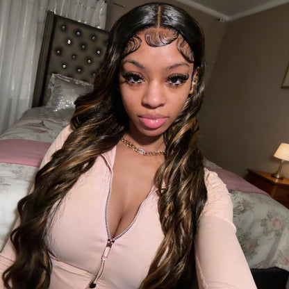 13x4 HD Lace Front Balayage Highlight Body Wave Human Hair Wig, Transparent Lace, Natural Hairline