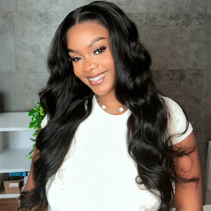 13x4 Frontal Lace Body Wave Invisible Knots Natural Black Realistic Hairline