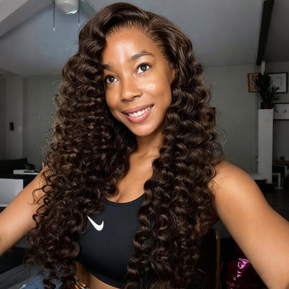 13x4 Frontal Lace Chocolate Brown Body Wave/Silky Straight Wig Invisible Knots Realistic Hairline