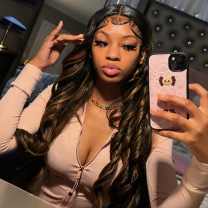 13x4 HD Lace Front Balayage Highlight Body Wave Human Hair Wig, Transparent Lace, Natural Hairline