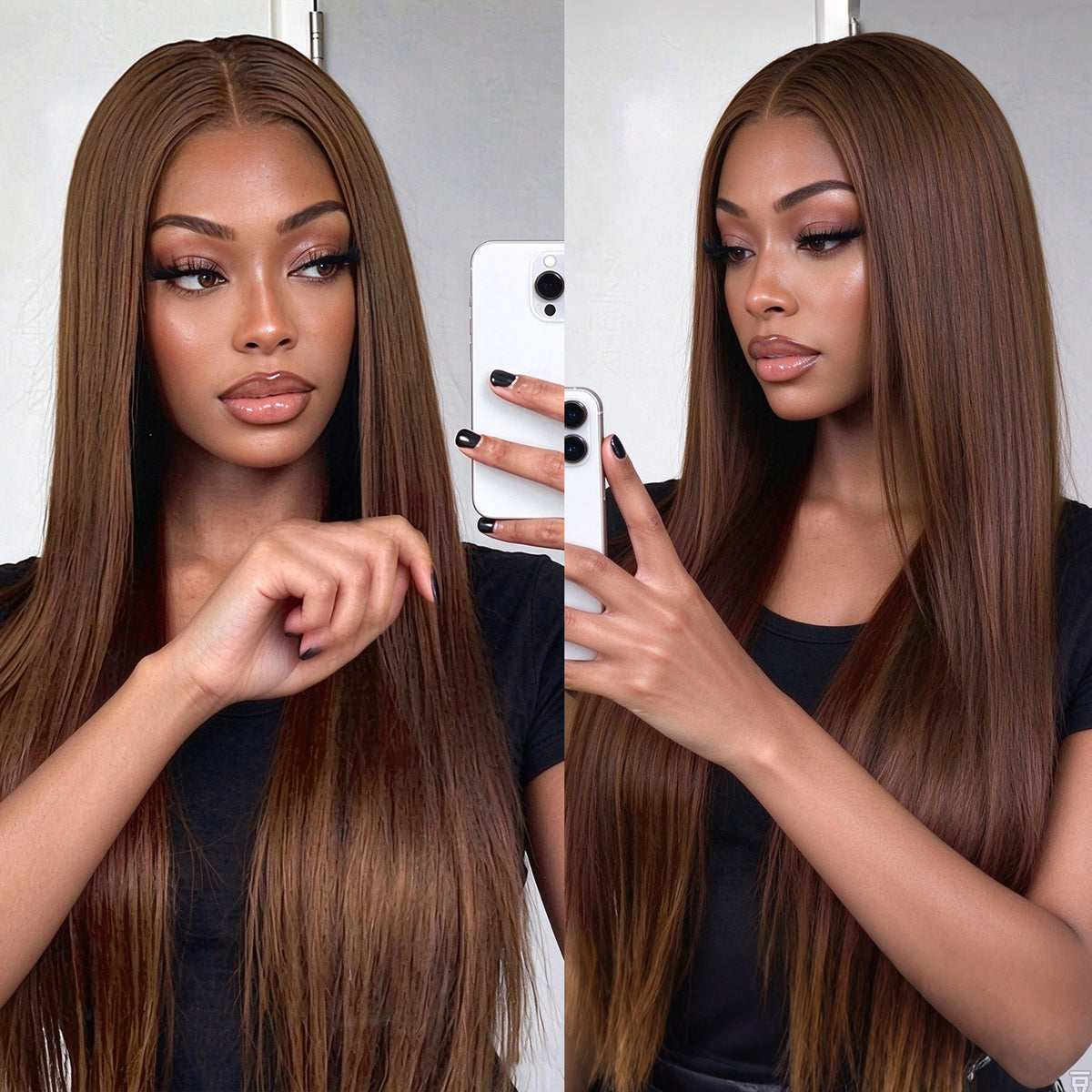 Vallbest 13x4 Chocolate Brown Glueless Wig Silky Straight With Drawstring 100% Human Hair Wig