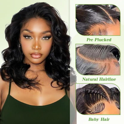 13x4 HD Lace Front Human Hair Bob Wig – Pre-Plucked Natural Hairline, Glueless Brazilian Human Hair, Body Wave