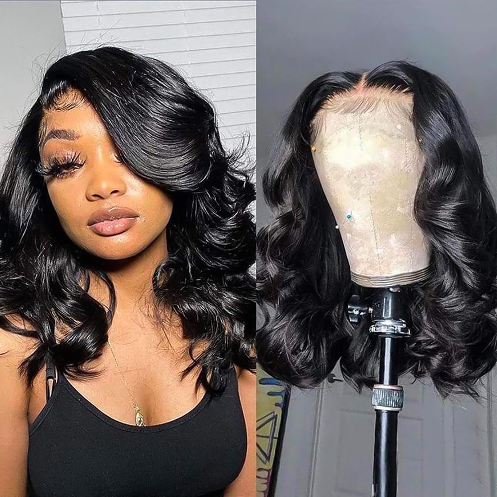 13x4 HD Lace Front Human Hair Bob Wig – Pre-Plucked Natural Hairline, Glueless Brazilian Human Hair, Body Wave