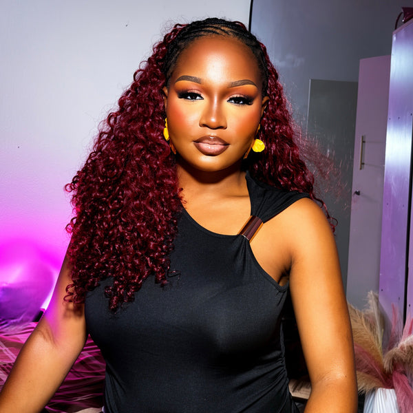 VALLBEST 99J Burgundy Burmese Curly Human Hair for Boho Braids
