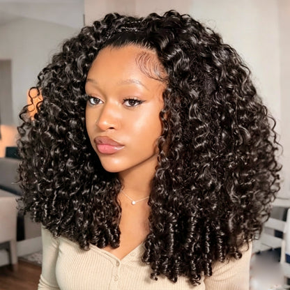 Vallbest Burmese Curly Half Wig Invisible Strap Human Hair Wear Go Glueless Wig for Beginners