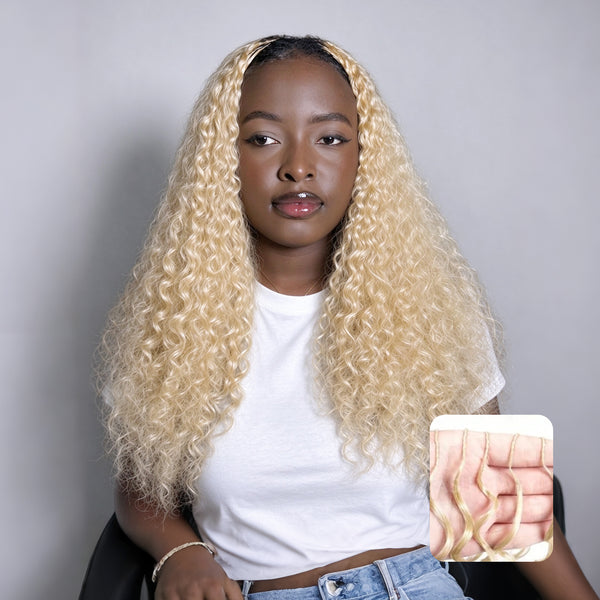 #613 Blonde Burmese Curly Crochet Human Hair Premium Plush Texture for Time-Saving Boho Braids