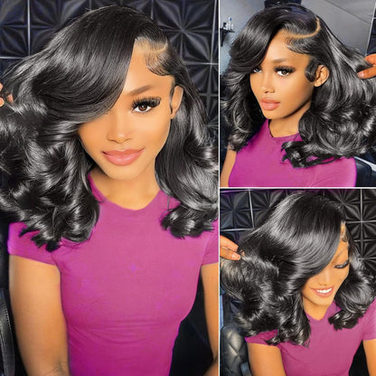 13x4 HD Lace Front Human Hair Bob Wig – Pre-Plucked Natural Hairline, Glueless Brazilian Human Hair, Body Wave