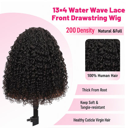 Vallbest 13x4 Frontal Lace Invisible Knots Glueless Natural Black Water Wave Wig Realistic Hairline