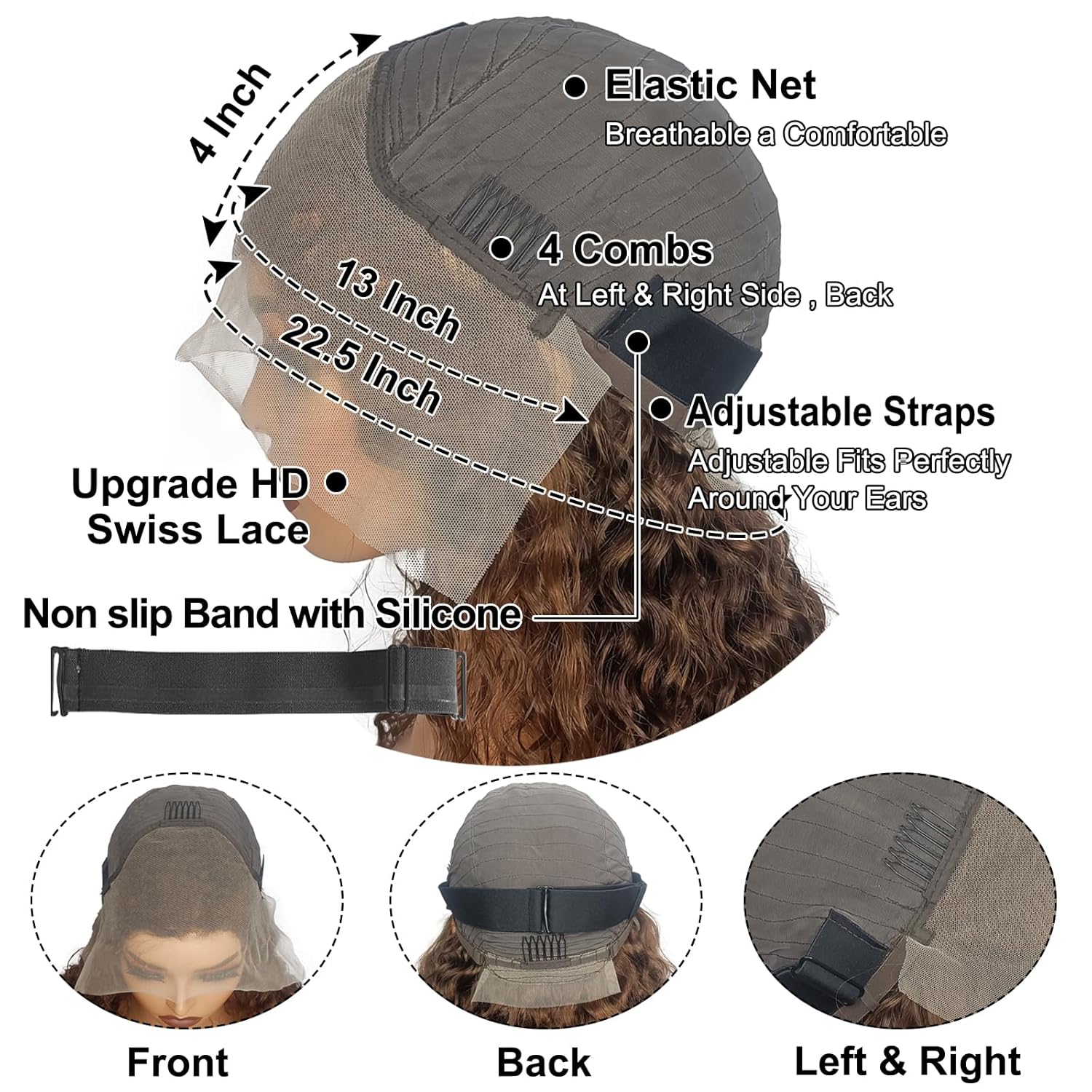 13x4 HD Lace Front Deep Wave Curly Wig, #4 Dark Brown, Super Thin Transparent Lace