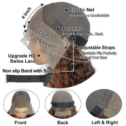 13x4 HD Lace Front Deep Wave Curly Wig, #4 Dark Brown, Super Thin Transparent Lace