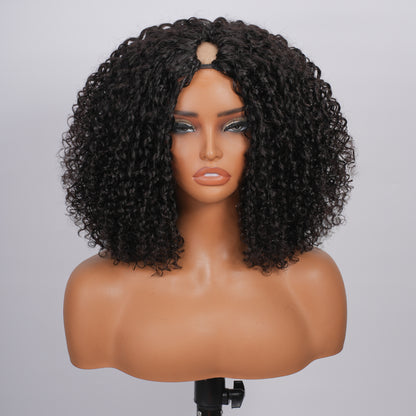 V Part Kinky Curly Wig Human Hair Glueless Wigs For Beginner