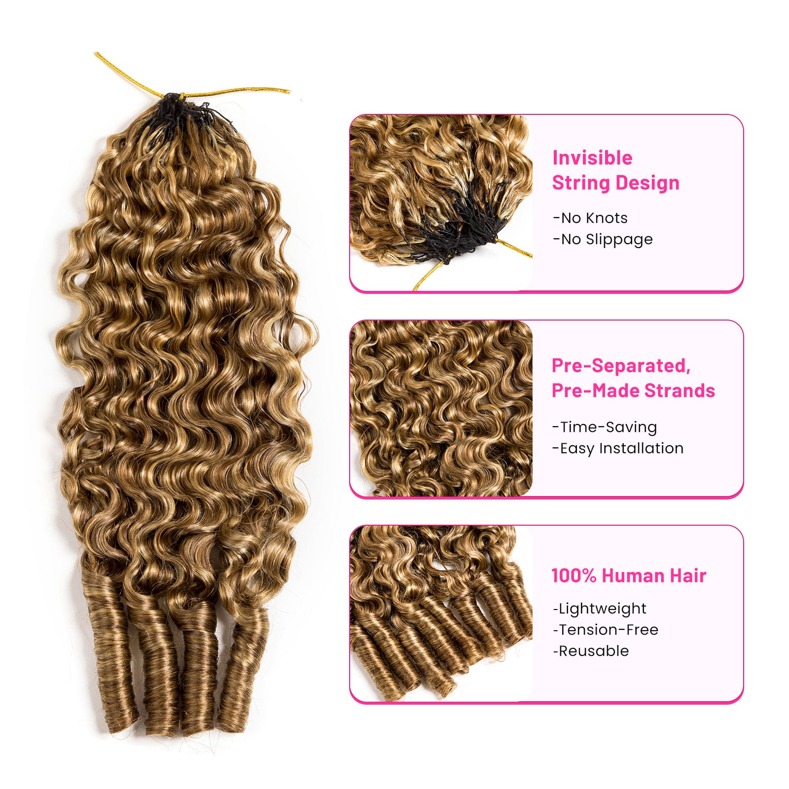 VALLBEST Honey Blonde Highlight (#4/27) Burmese Curly Crochet Human Hair