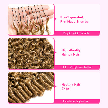 VALLBEST Honey Blonde Highlight (#4/27) Burmese Curly Crochet Human Hair