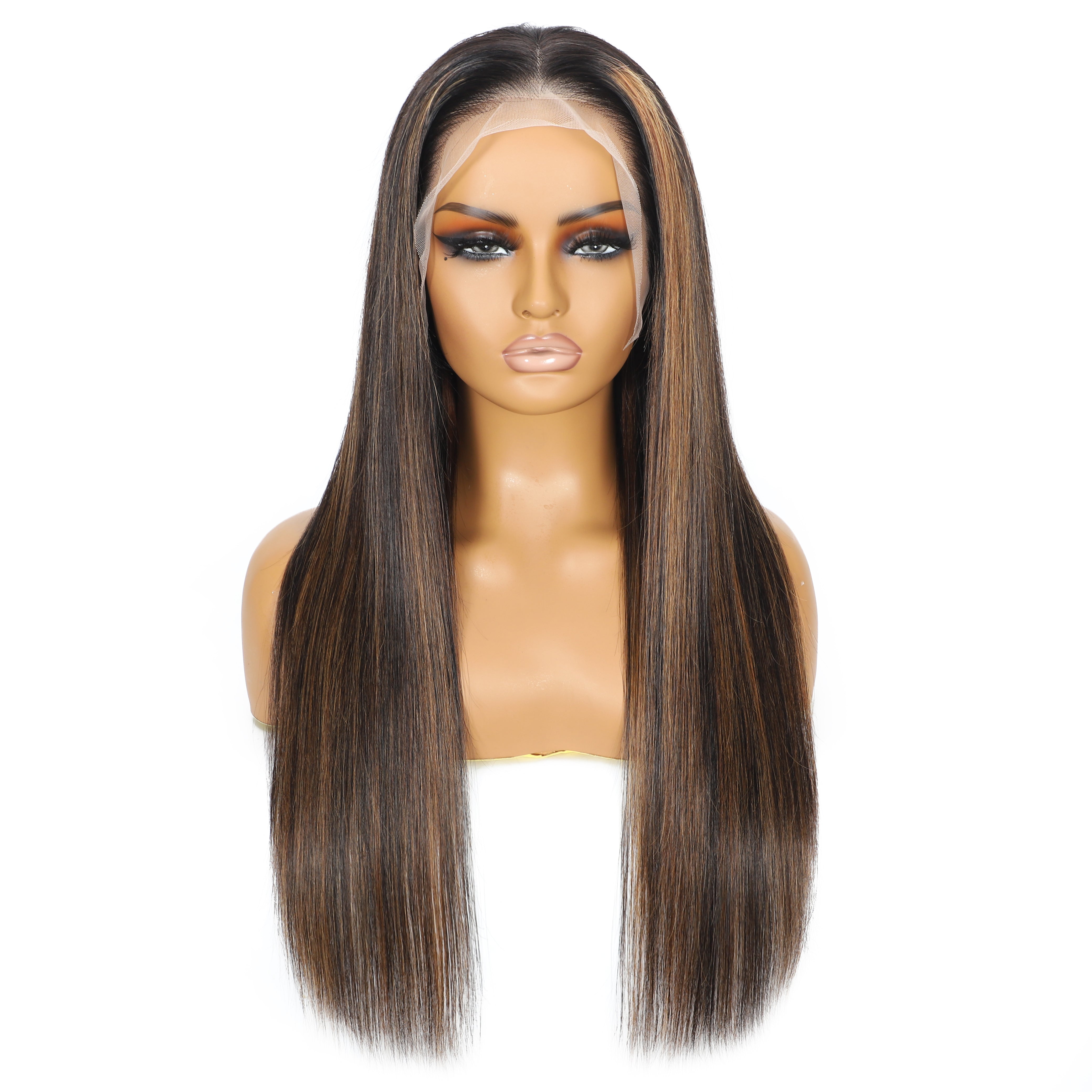 13x4 Frontal Lace Brown Balayage Highlight Body Wave/Silky Straight Wig