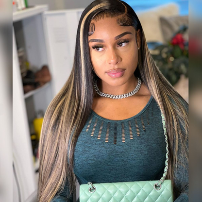 13x4 Frontal Lace Brown Balayage Highlight Body Wave/Silky Straight Wig