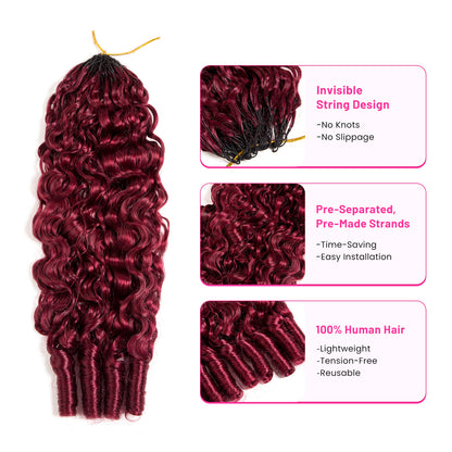 VALLBEST 99J Burgundy Burmese Curly Human Hair for Boho Braids