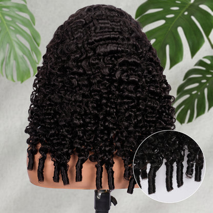 Vallbest Burmese Curly Half Wig Invisible Strap Human Hair Wear Go Glueless Wig for Beginners