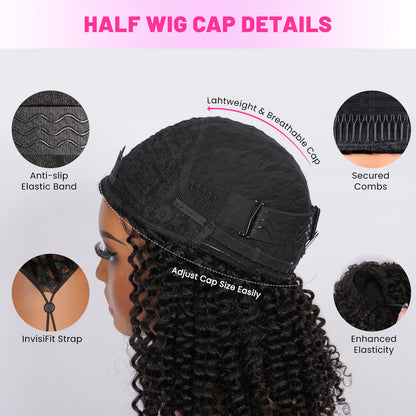 Vallbest Burmese Curly Half Wig Invisible Strap Human Hair Wear Go Glueless Wig for Beginners