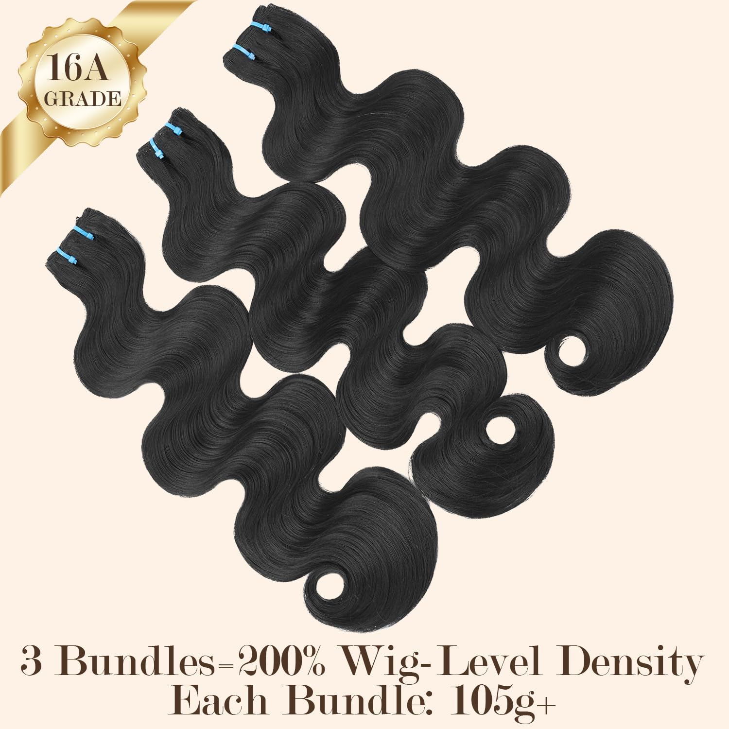 {16A 3Pcs}100% Unprocessed Body Wave Bundles Human Hair