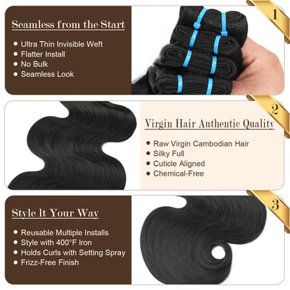 {16A 3Pcs}100% Unprocessed Body Wave Bundles Human Hair