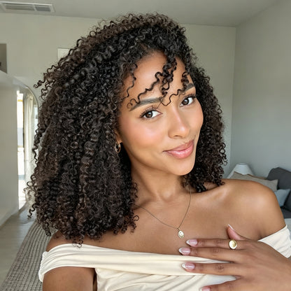 Vallbest Coily Curly Half Wig Seamless Kinky Curly Flip Over Wig Beginner Friendly