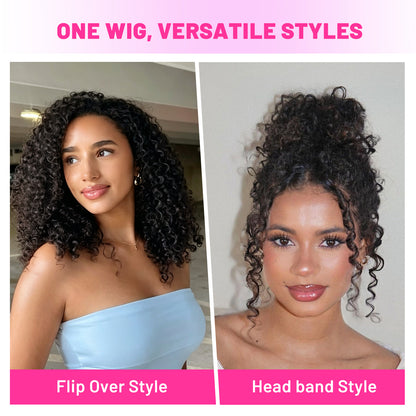 Vallbest Coily Curly Half Wig Seamless Kinky Curly Flip Over Wig Beginner Friendly
