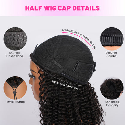 Vallbest Coily Curly Half Wig Seamless Kinky Curly Flip Over Wig Beginner Friendly