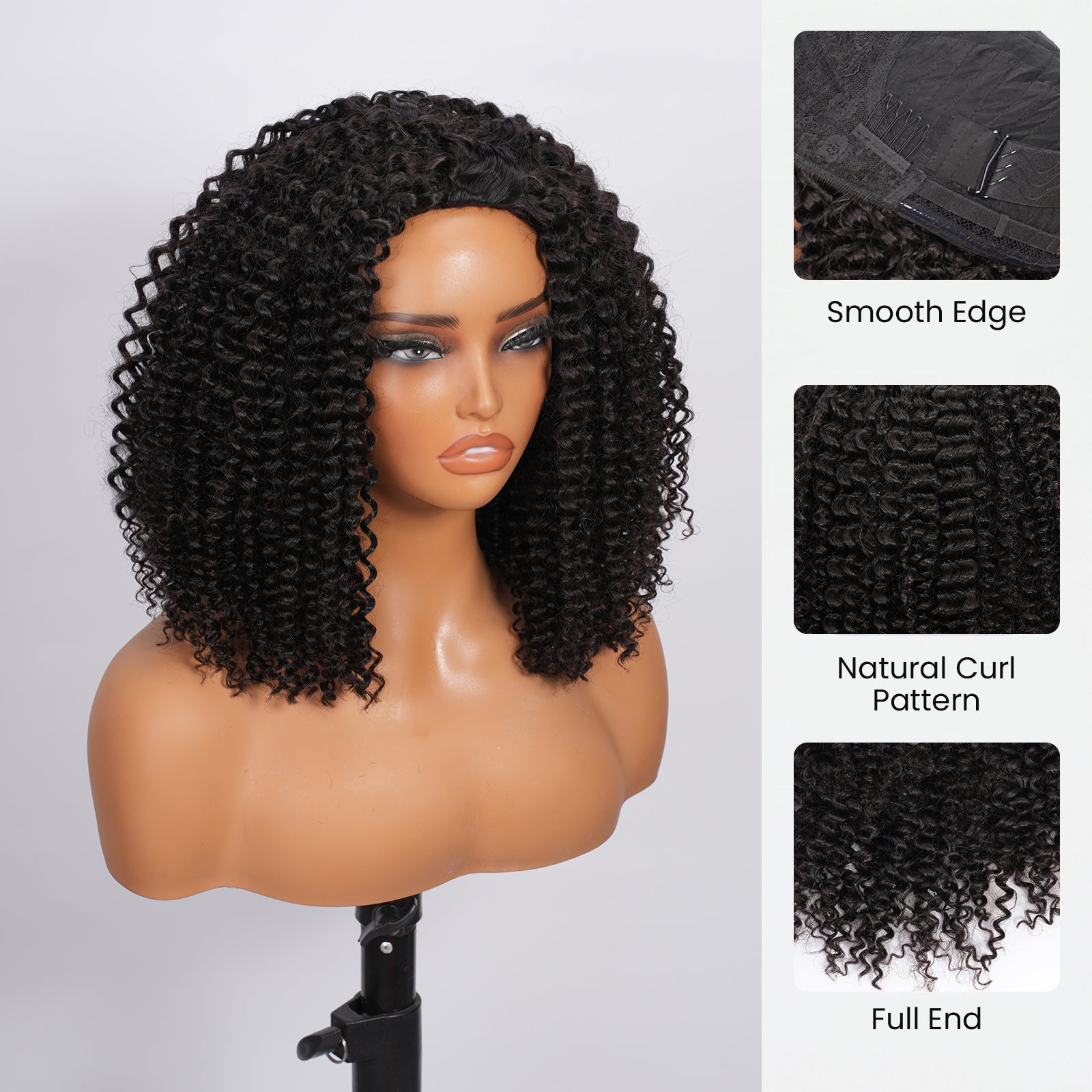 Vallbest Coily Curly Half Wig Seamless Kinky Curly Flip Over Wig Beginner Friendly