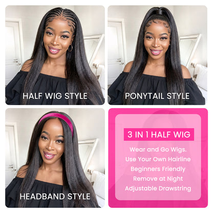 Vallbest Half Wig Kinky Straight Glueless Install Half Wig With Draw-string Beginner Friendly