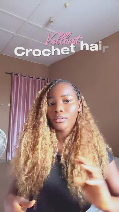 Vallbest Honey Blonde Highlight (#4/27) Burmese Curly Crochet Human Hair – Premium Plush Texture