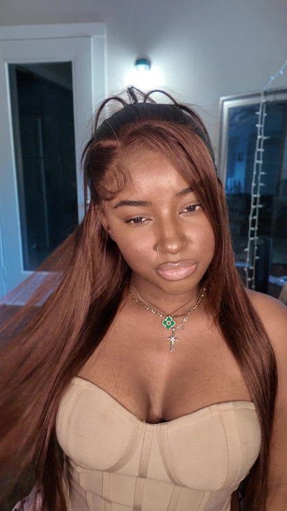 13x4 Frontal Lace Chocolate Brown Body Wave/Silky Straight Wig Invisible Knots Realistic Hairline